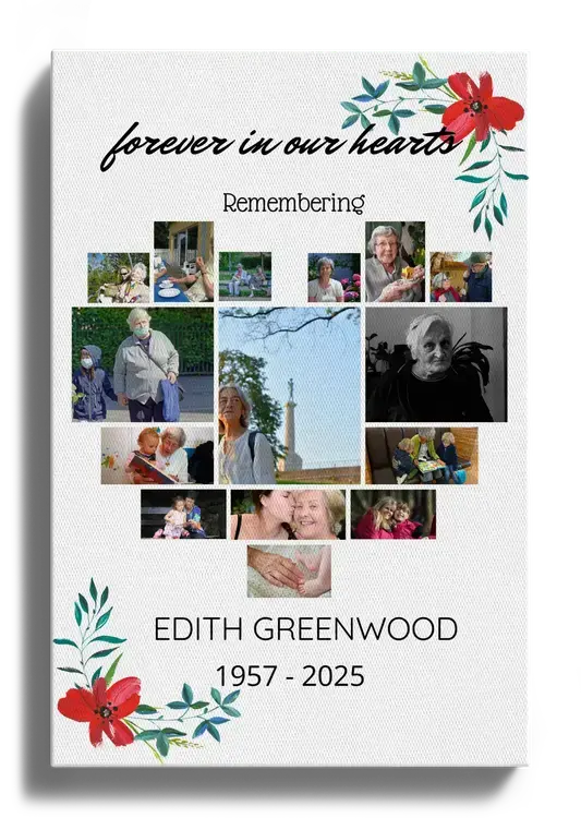 Memorial Heart Collage with Floral Corners
