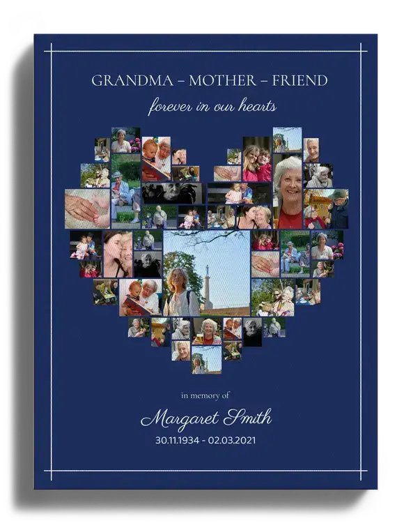 Heart-Shaped Memorial Collage on Premium Canvas